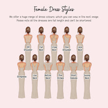 The image is a collage of various female dress styles, each with different back designs and silhouettes. The dresses are shown in different back styles, such as strapless, low back, button back, and short back. The dresses are described in terms of their back designs, allowing the viewer to understand the different styles available.