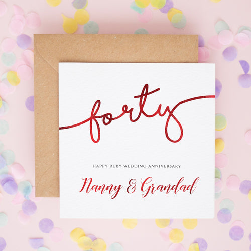 Personalised Ruby Wedding Anniversary Card for Parents or Grandparents – 40 Years