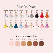 a girl's flower girl dress is shown in different colors