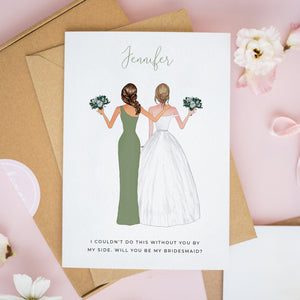 Personalised Will You Be My Bridesmaid Card with Custom Bridesmaid and Bride Illustration