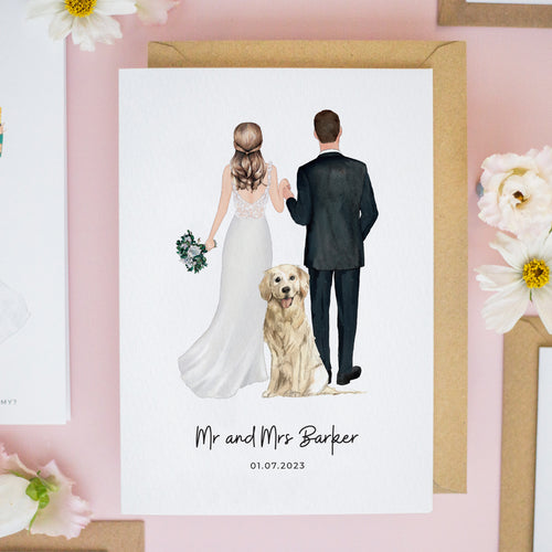 Bride, Groom & Dog Wedding Day Card #738