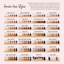 The image is a collage of various female hair styles, each with a different color and style, arranged in a grid format.