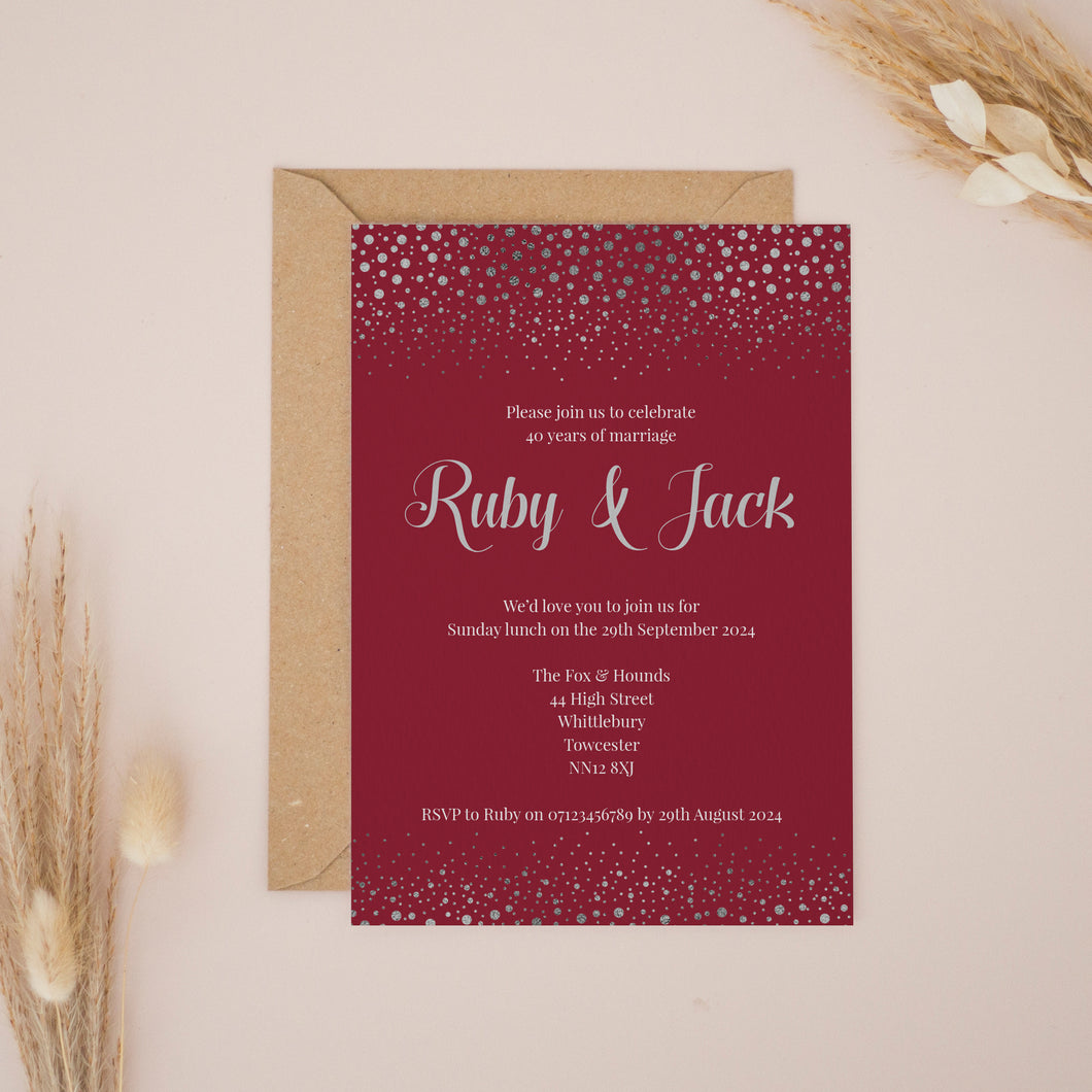 Ruby Wedding Anniversary Party Invitations