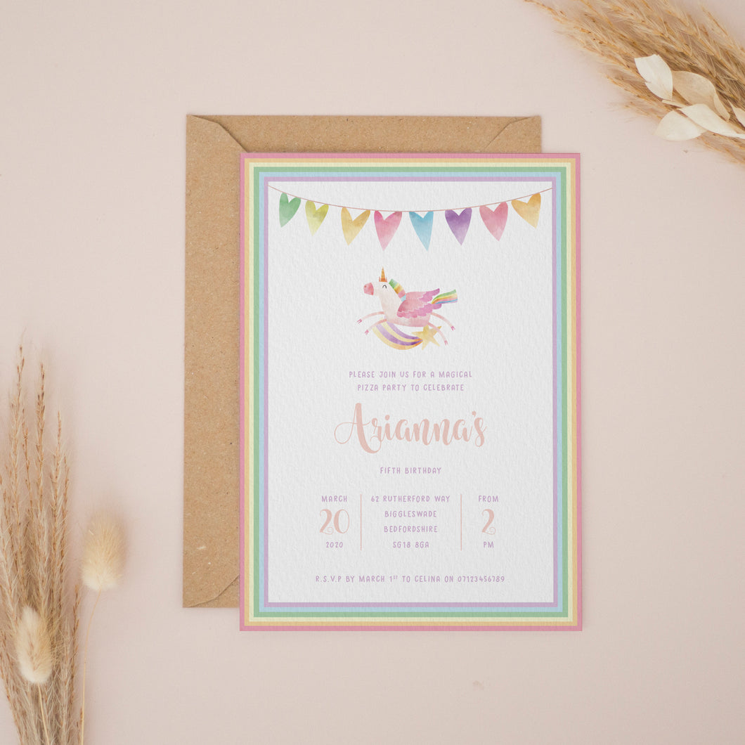 Rainbow Unicorn Birthday Invitations