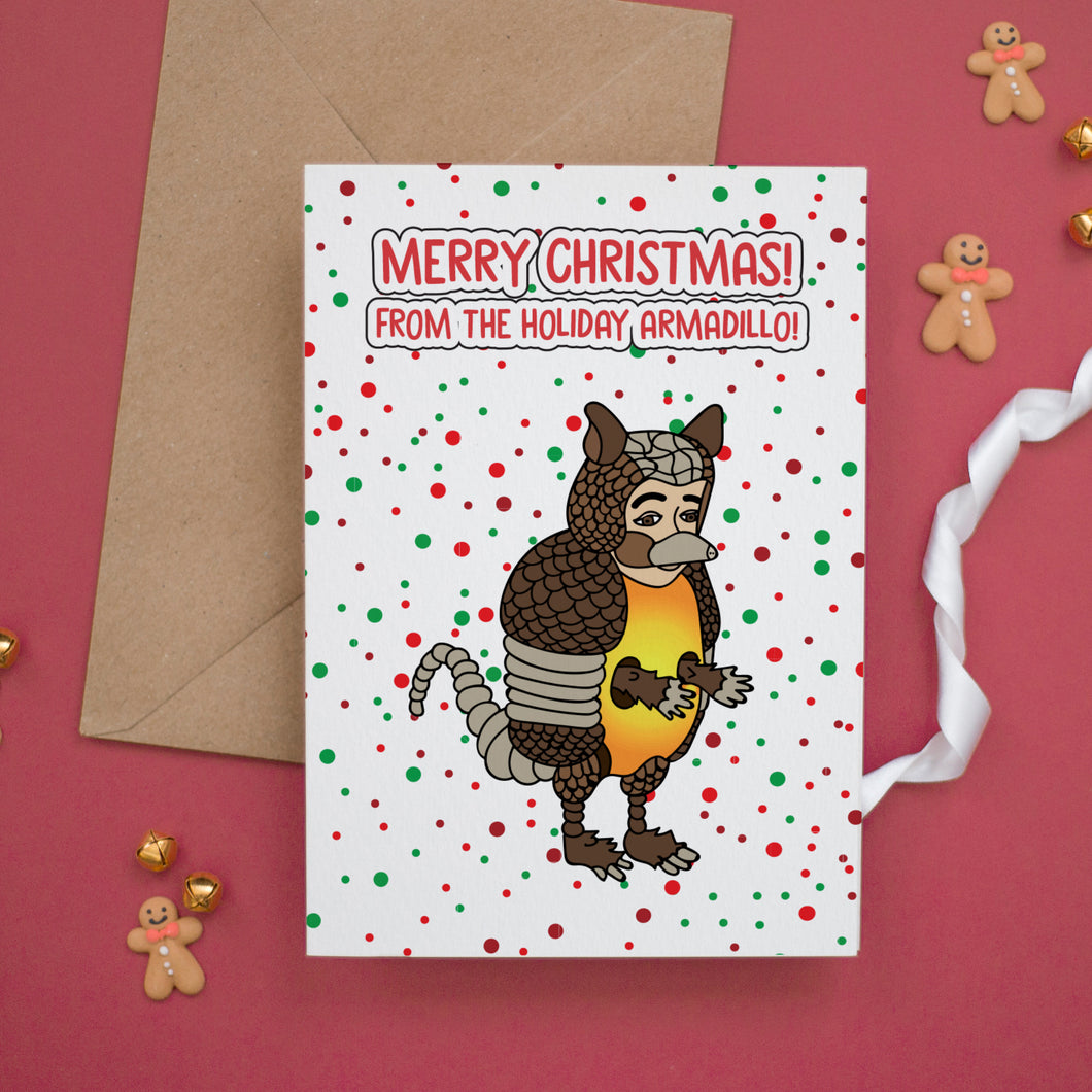 a christmas card with a picture of a rat on it