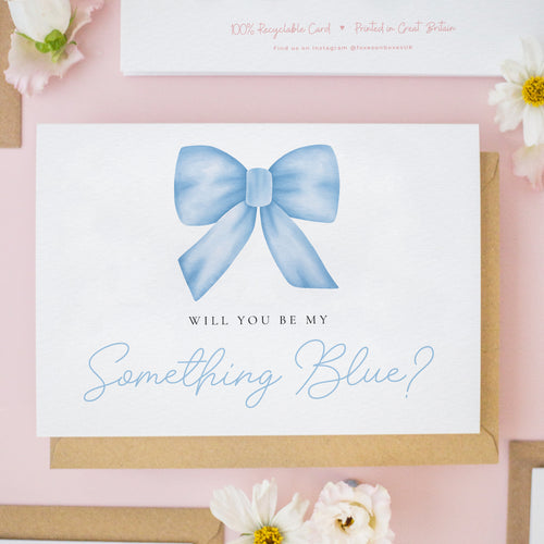 Will You Be My Something Blue Card – Blue Bow Wedding Keepsake