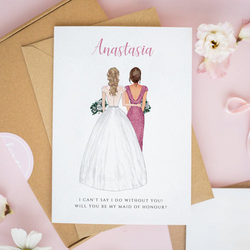 Personalised Will You Be My Maid of Honour Card – Custom Bridesmaid & Bride Illustration