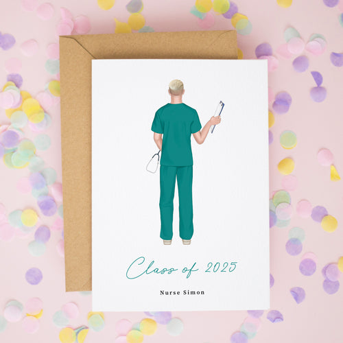 Personalised Male Nurse Graduation Card – Class of 2025 with Custom Illustration