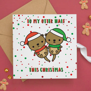 a christmas card with two bears on it