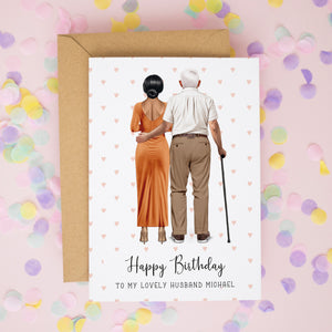 Personalised Happy Birthday Card for Husband – Elderly Couple Design