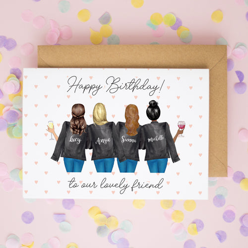 Personalised Happy Birthday Card for Best Friend – Four Friends in Matching Jackets