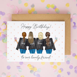 Personalised Happy Birthday Card for Best Friend – Four Friends in Matching Jackets