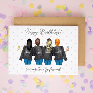 Personalised Happy Birthday Card for Best Friend – Four Friends in Matching Jackets