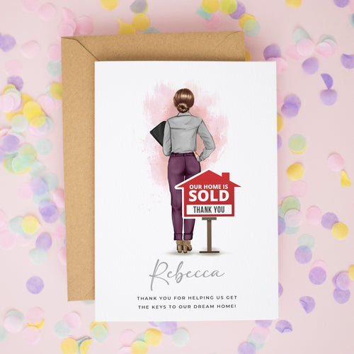 Personalised Thank You Card for Estate Agent – Home Sold Design