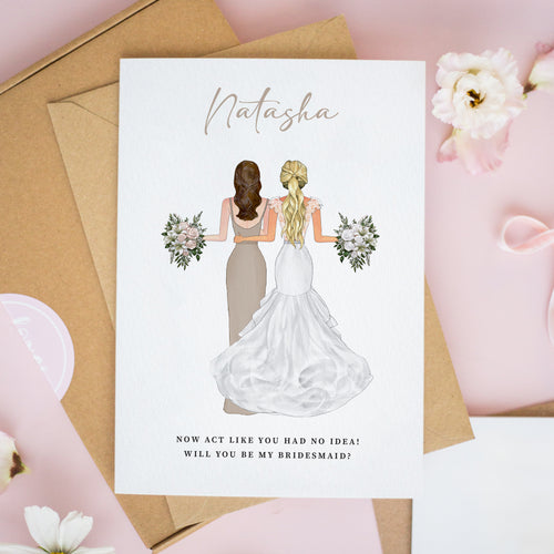 Personalised Bridesmaid Proposal Card with Bride & Flowers