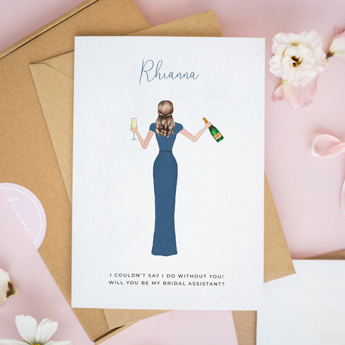 Personalised Bridal Assistant Proposal Card with Champagne