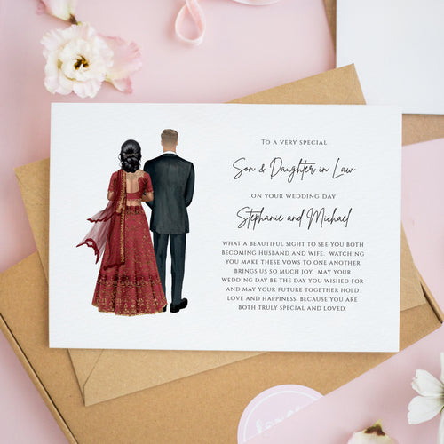 Personalised Wedding Card for Son & Daughter-in-Law in Lehenga