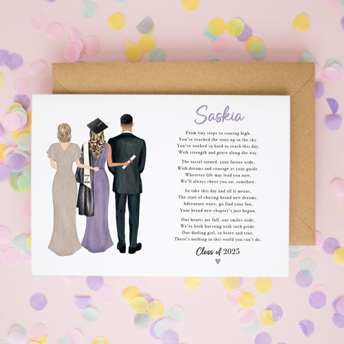 Personalised Graduation Card for Daughter with Family Illustration