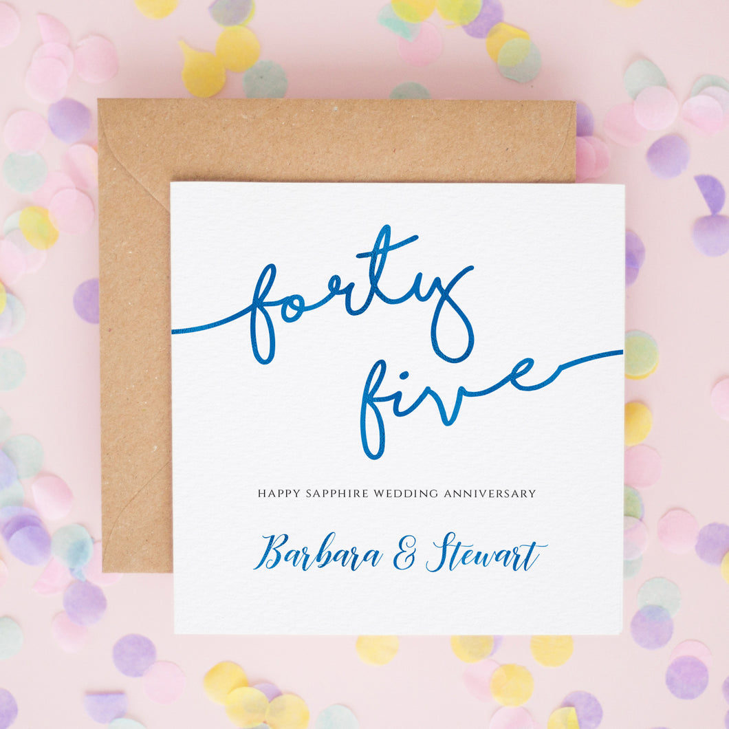 Personalised 45th Wedding Anniversary Card, Sapphire Wedding Anniversary Card