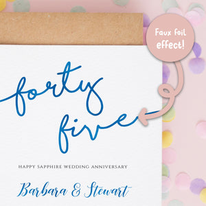 Personalised 45th Wedding Anniversary Card, Sapphire Wedding Anniversary Card