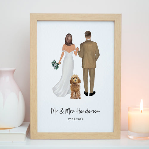 Mr & Mrs and Dog Wedding Print