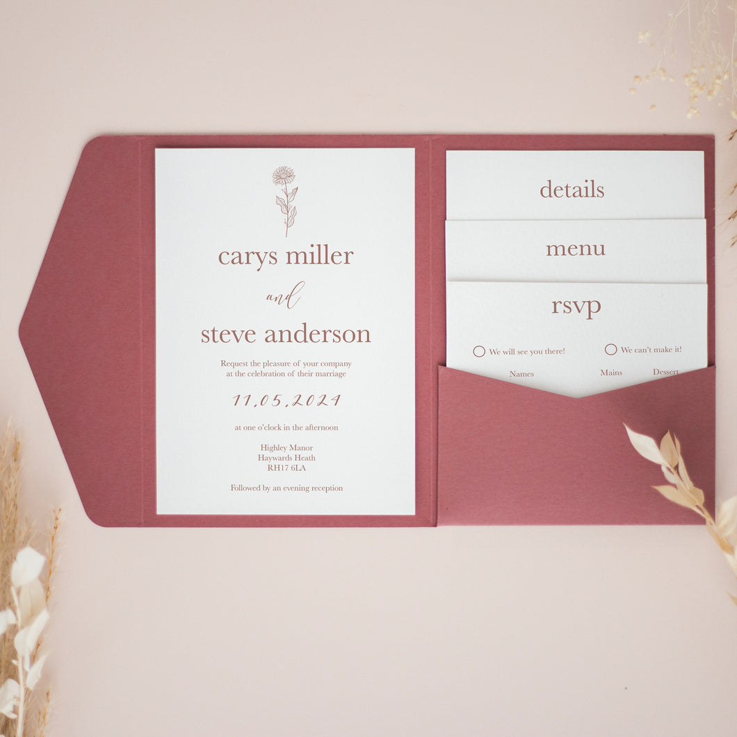 Dusty Rose, Pocketfold Invitations, PF-056