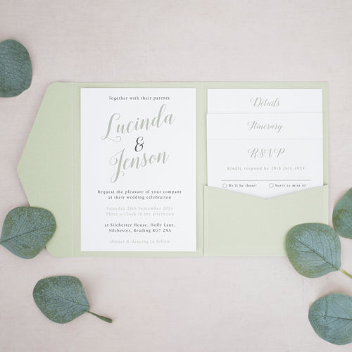 Sage Green, Pocketfold Invitations, PF-060