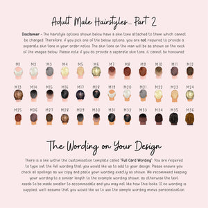a collection of different hairstyles, each with a corresponding skin tone, and provides a line of customizing options for the hairstyles.