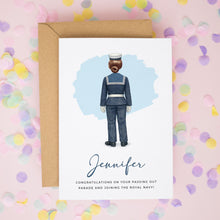 A greeting card with an illustration of a woman in a military uniform, and the name "Jennifer" written below the illustration.
