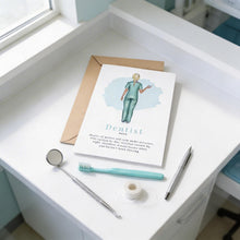 a dental office setting with various dental tools and supplies, including a toothbrush, dental mirror, and dental tape.