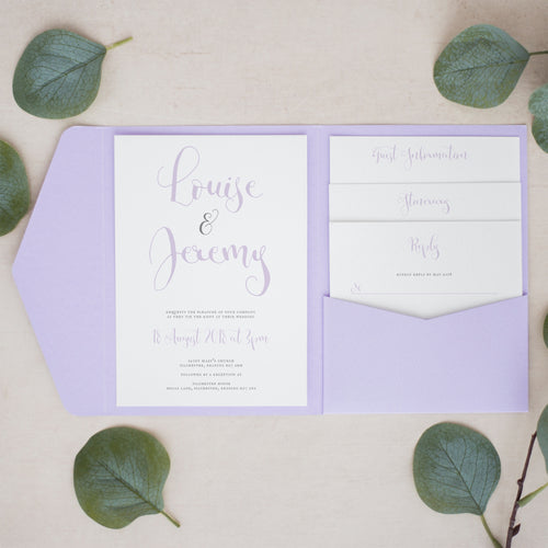 Grey & Dusty Lilac, Pocketfold Invitations, PF-034