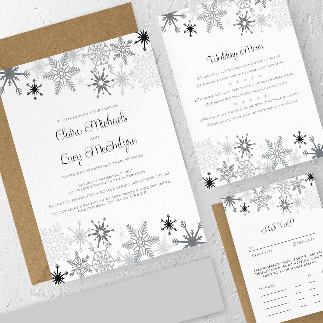 Silver Snowflakes, Wedding Invitation Suites and Bundles, #2260