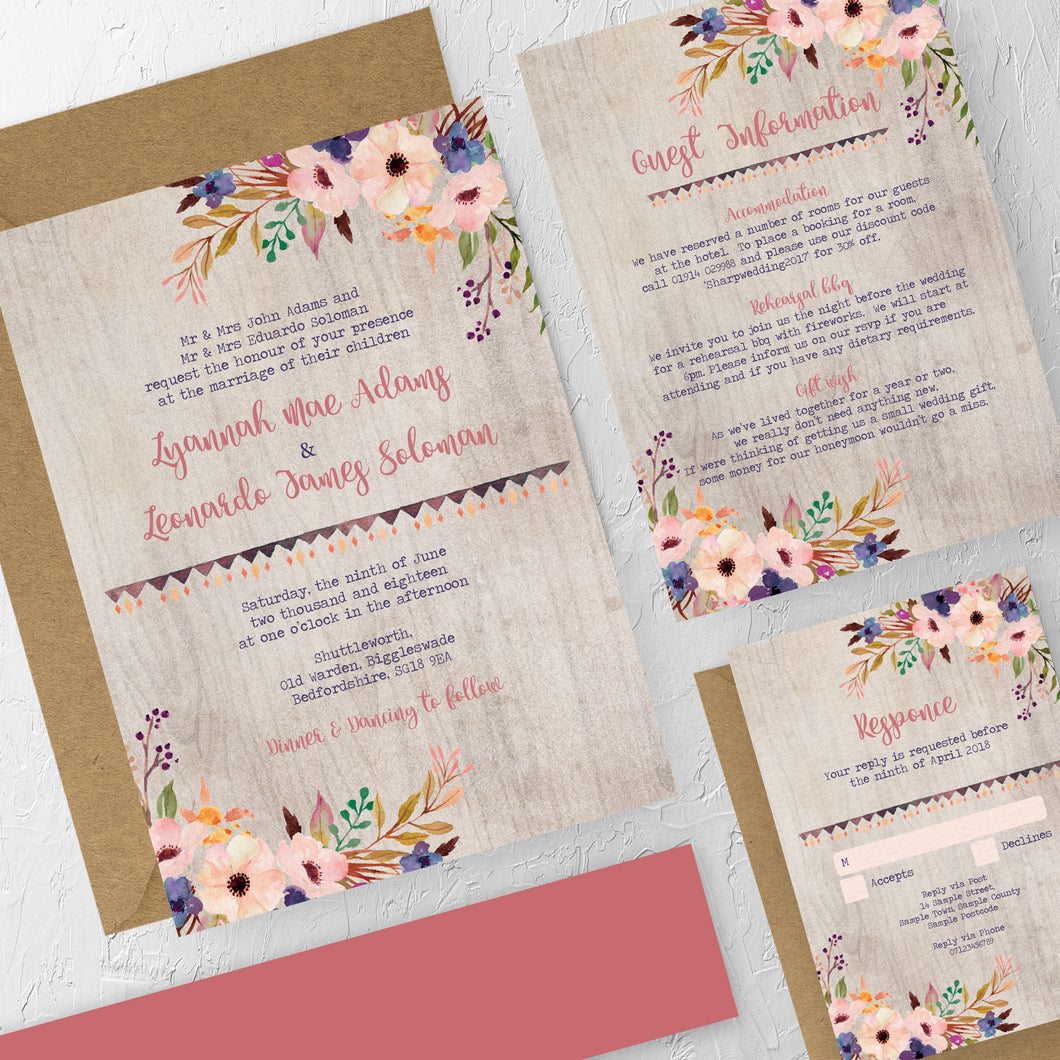 Rustic Blush Boho, Wedding Invitation Suites and Bundles, #2320