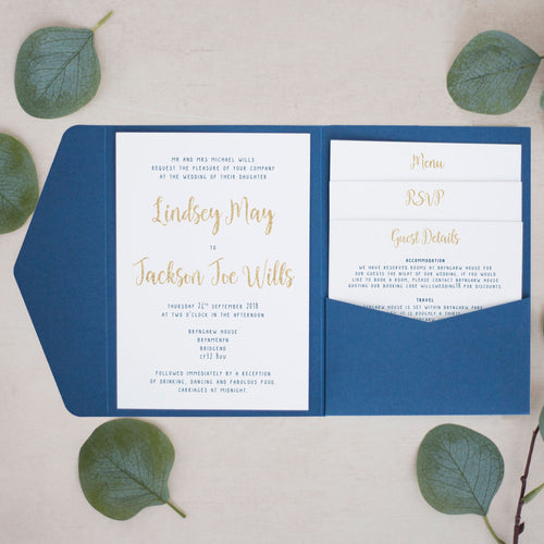 Navy & Gold, Pocketfold Invitations, PF-030