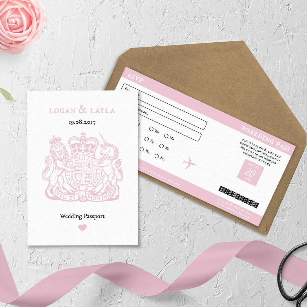 Blush Pink // Passport & Boarding Pass Invitations // #4000