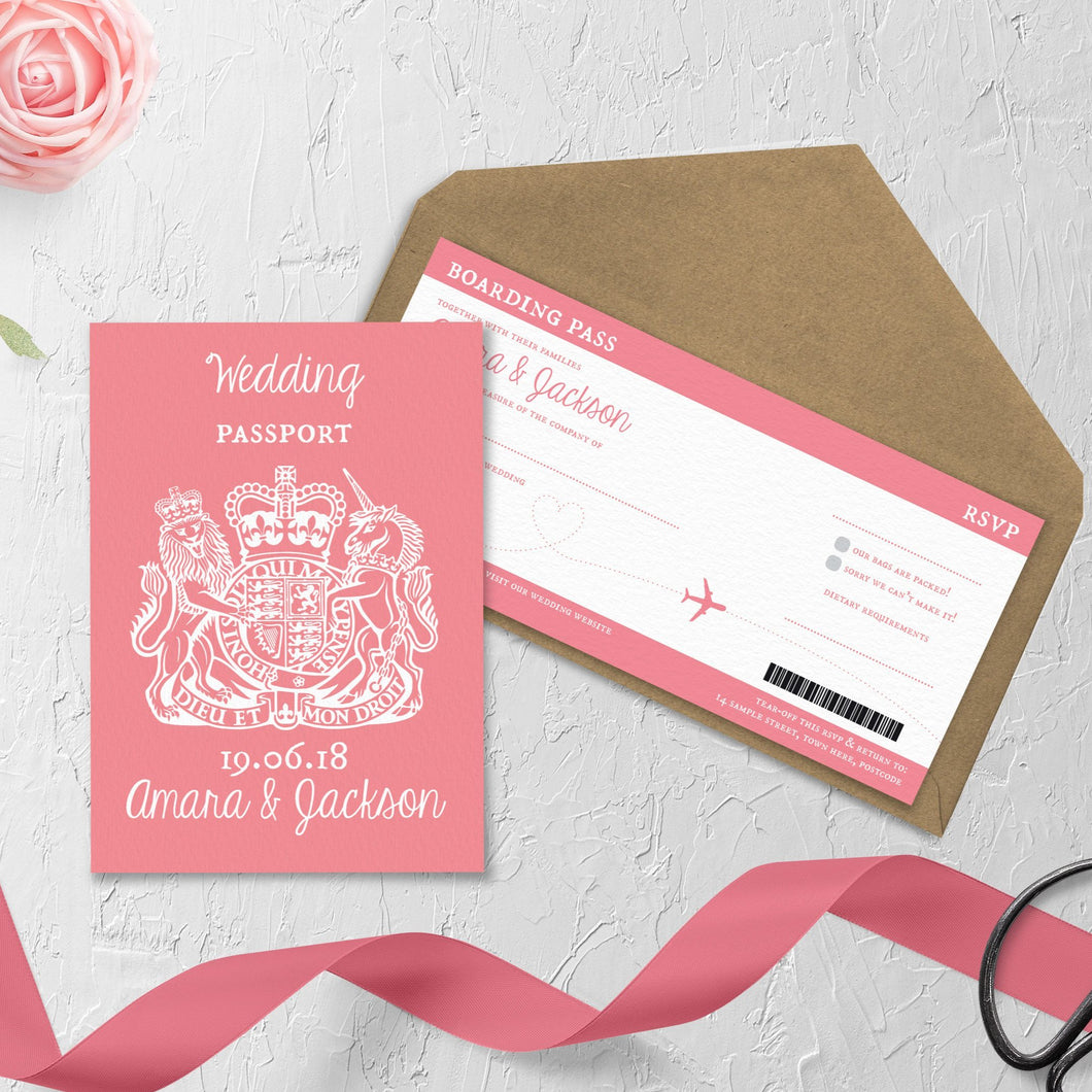 Coral Passport // Passport & Boarding Pass Invitations // #4016