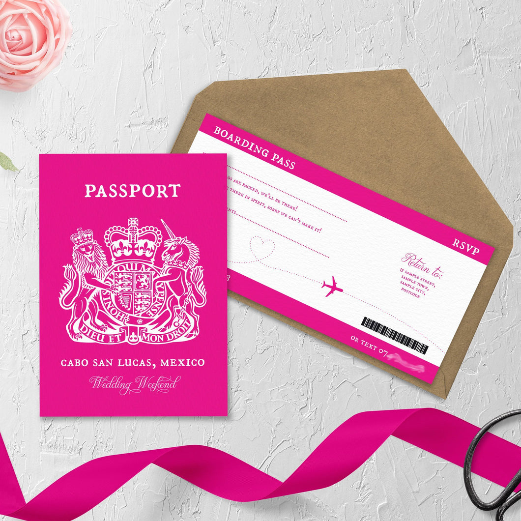 Hot Pink Passport // Passport & Boarding Pass Invitations // #4018