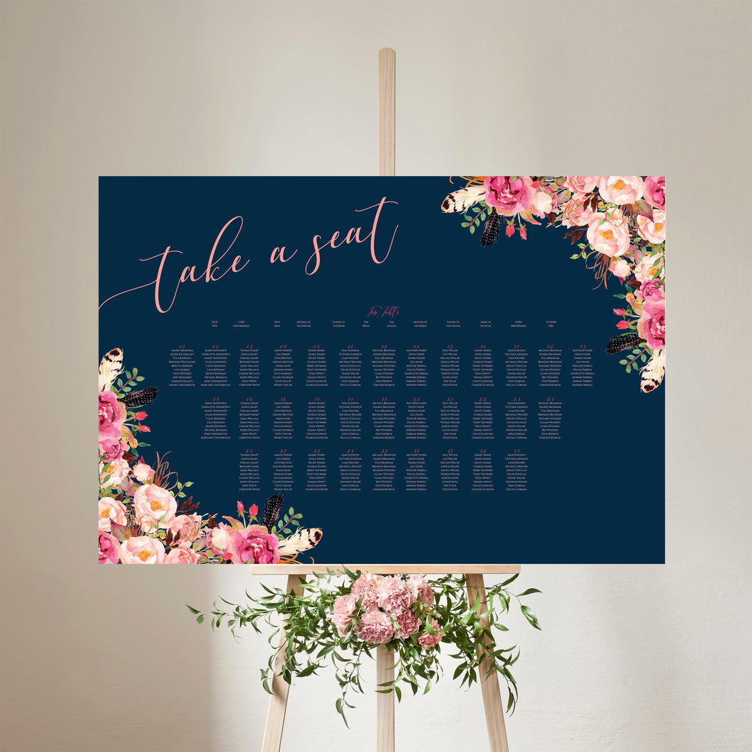 Navy & Pink Boho Florals, Seating Plans, #44