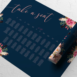 Navy & Pink Boho Florals, Seating Plans, #44