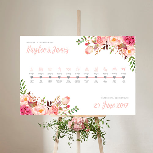 Pink Watercolour Florals // Order of the Day Sign // #5011