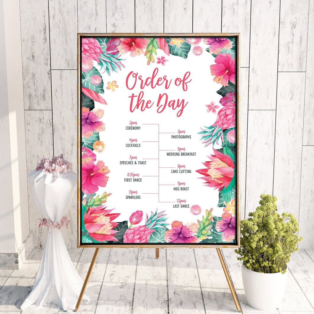 Pink Tropical Florals // Order of the Day Sign // #5016