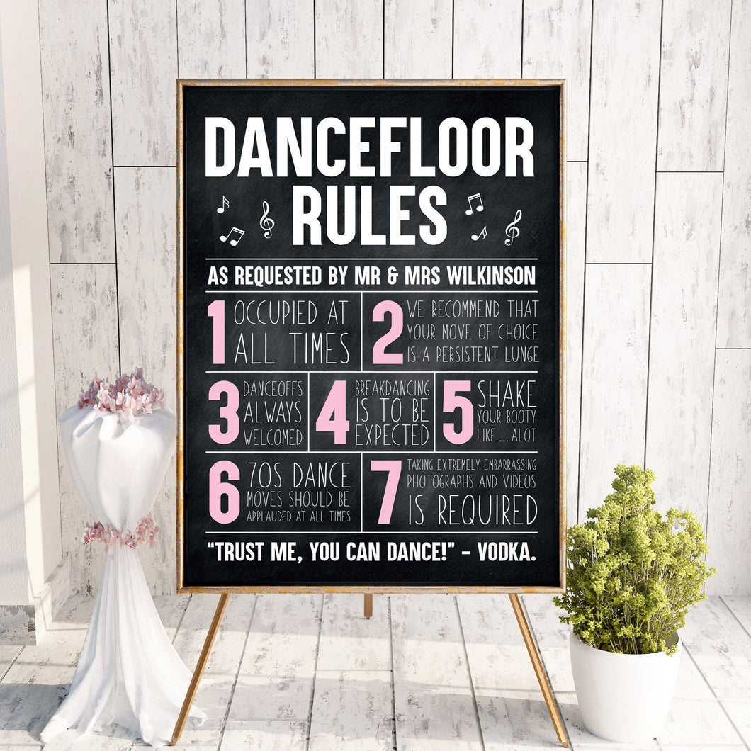 Black & Pink // Dance Floor Rules Sign // #5017