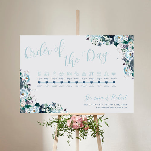 Dusty Blue & Navy Boho Florals // Order of the Day Sign // #5043