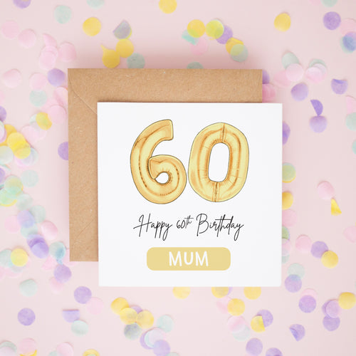 Gold Balloon 60th Birthday Card