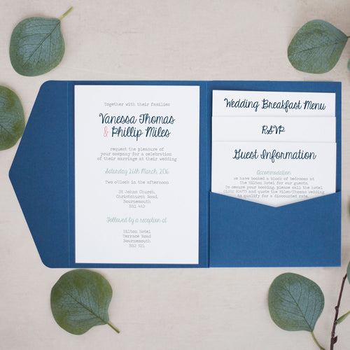 Navy & Sage, Pocketfold Invitations, PF-001