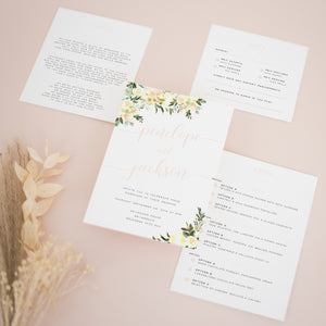 Ivory Rustic Florals, Pocketfold Invitations, PF-039