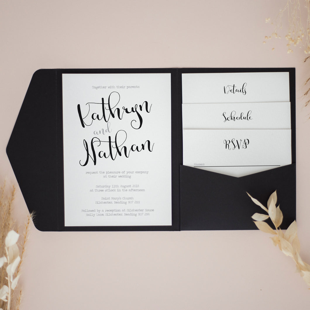 Black & White, Pocketfold Invitations, PF-016