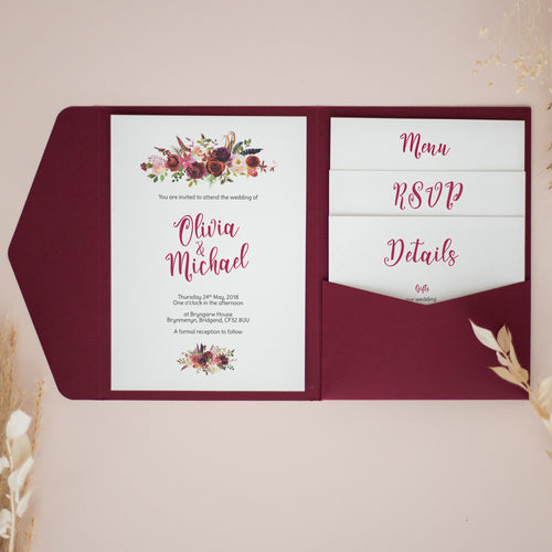 Autumnal Burgundy, Pocketfold Invitations, PF-041