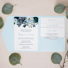 Navy & Blue Flowers, Pocketfold Invitations, PF-042