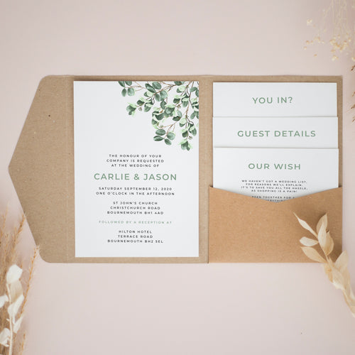 Rustic Eucalyptus, Pocketfold Invitations, PF-046